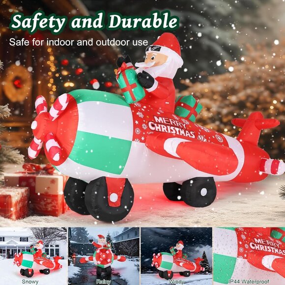 ⚡9FT Christmas Inflatable Santa Airplane Built-in LED Light Outdoor Decoration - Picture 5 of 7
